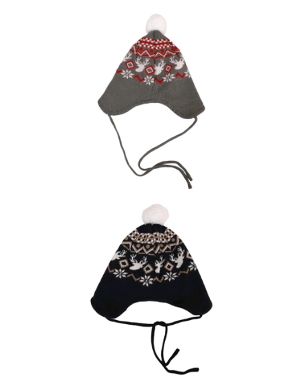 DOPAMINE WINTER Woolen Russian Grey & Blue Color Cap Combo For Babies / Kids (Pack of 2) - 0-12 Months, Woolen, Pack of 2